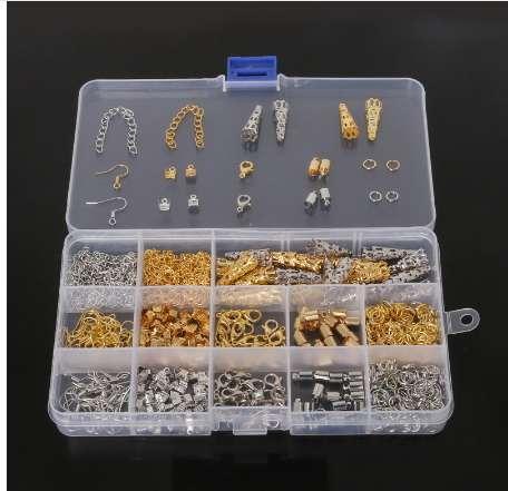 DIY Jewelry Findings Kit Bead Caps Earring Hook Lobster Clasp End Cap Jump Rings Crimp Beads Extension Chain for jewelry making