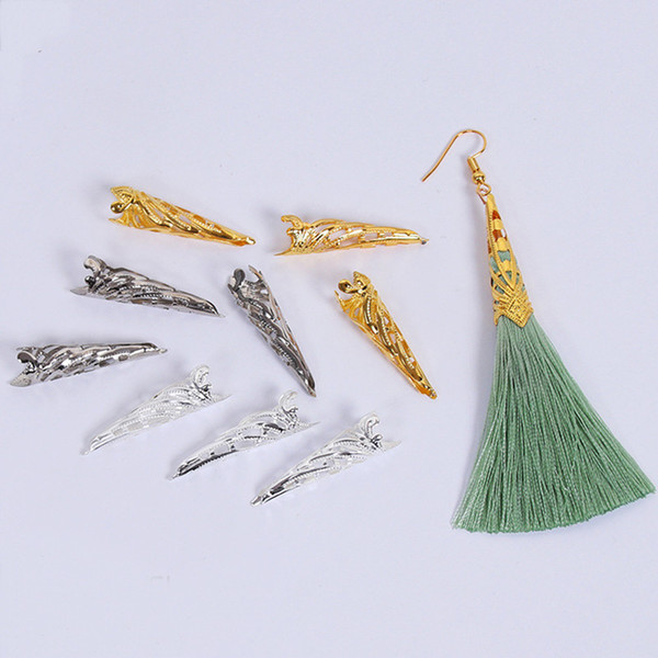 wholesale 50 PCS 9*35mm Metal Copper Gold Silver Antique Bronze Tassels Cap Earrings And Hair Accessories For Jewelry Making