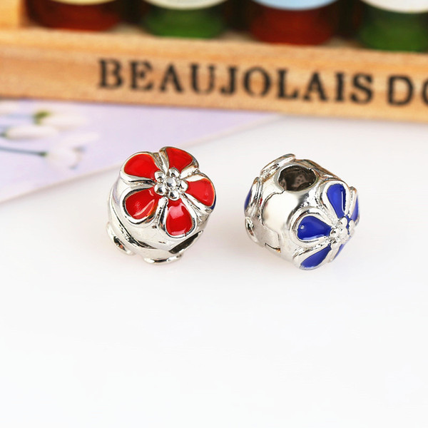 Colorful Daisies DIY Lock Clip Clasp Alloy End Beads European Stopper Flower Beads Fit Pandora Charm Bracelet Bangles Necklace