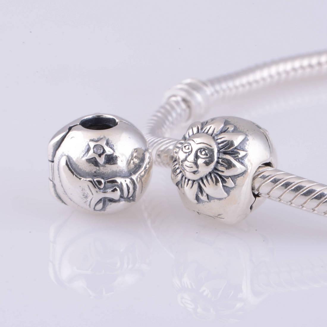 Authentic S925 Sterling Silver NIGHT DAY Sun Moon Stars Clips Charm Beads DIY Fits Pandora Bracelets jewelry Accessories