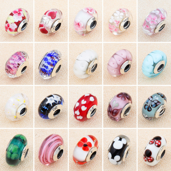 S925 sterling silver jewelry accessories Personality fashion tide free DIY fashion colorful pattern glass beads beaded beads