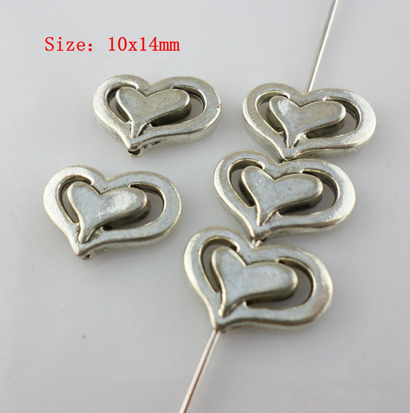 150pcs Tibetan Silver 10x14mm Heart Shape Spacer Beads Charm DIY Jewelry Accessories for Crafts Making