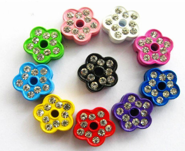 shipping free 50pcs-100pcs 8mm Colorful Flower Slide Charms With Full Rhinestone For 8mm Wristband DIY Jewelry Accessory