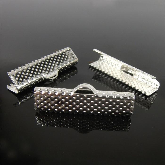 Wholesale 55pcs, 25mm Silver Plated Clips Ribbon Clamps Connectors ribbon crimp for DIY bracelet H7819