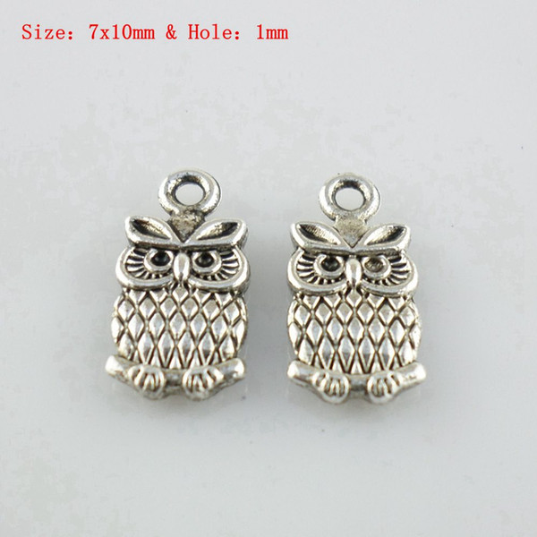 200pcs Tibetan Silver 7x10mm Owl Shape Loose Spacer Bead Charm Jewelry Accessories for Crafts Making Beading