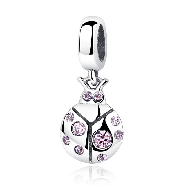 Original 925 Sterling Silver Beetle Beads & Charms with Pink Crystals fit DIY Bracelets S925 Fine Jewelry