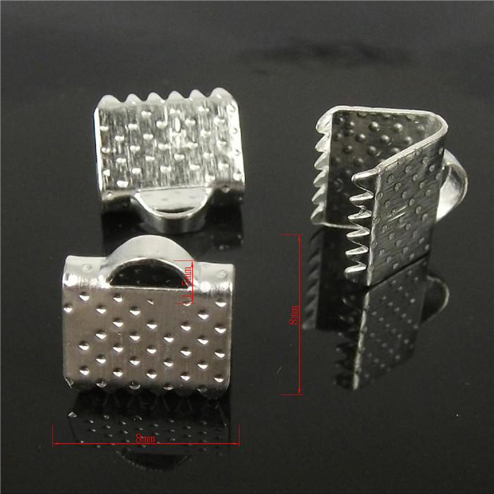 wholesale 160pcs 8mm Silver Plated Pits Clips Ribbon Clamps Connectors ribbon crimp for DIY bracelet H7806