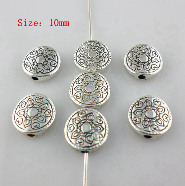 100pcs Tibetan Silver 10mm Flat Round Flower Spacer Beads Charm Jewelry Accessories for Crafts Making Findings