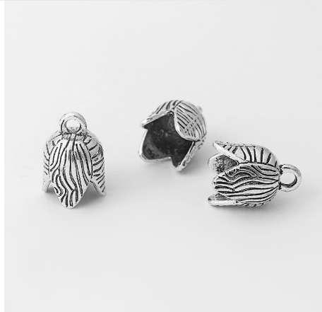 10pcs Antique Silver Lantern Flower Shaped Bud Shaped End Bead Caps Charms For Tassel/10mm Round Leather Finding