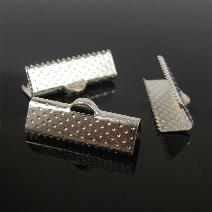 Free shipping 70pcs, 20mm Silver Plated Clips Ribbon Clamps Connectors ribbon crimp for DIY bracelet H7813