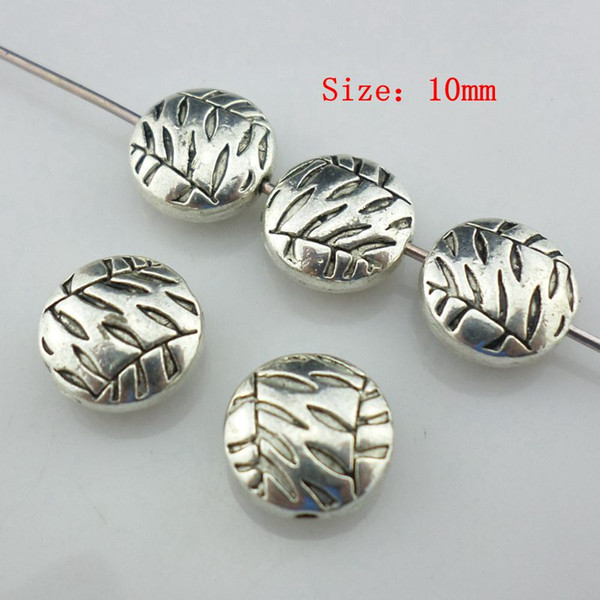 150pcs Tibetan Silver 10mm Oblate Tree Leaf Shape Spacer Beads Charm DIY Alloy Jewelry Crafts Accessories