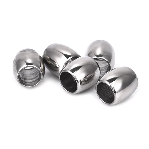 8MM Big Hole Casting Silver Tone Cylinder Bead Oval Stainless Steel Bead Fit Leather Bracelet Jewelry Making Accessories