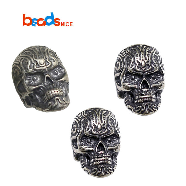 wholesale ID38393 925 Sterling Silver Skull Beads Jewelry Accessories Skull Skeleton Head Beads for Bracelet Jewelry Making