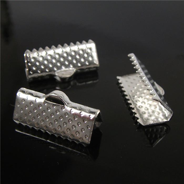 Free shipping 100pcs, 16mm Silver Plated Clips Ribbon Clamps Connectors ribbon crimp for DIY bracelet H7812