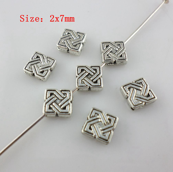 250pcs Tibetan Silver 2x7mm Flat Square Spacer Beads Charm DIY Jewelry Accessories for Crafts Making Findings