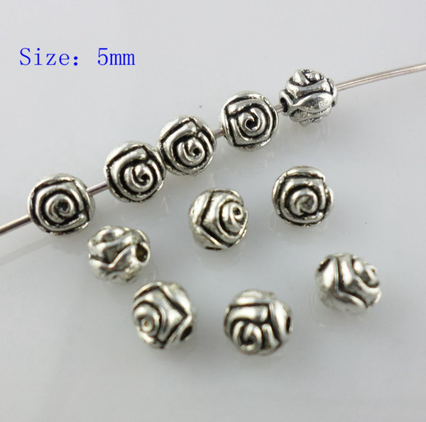 400pcs Tibetan Silver 5mm Round Rose Flower Loose Spacer Beads Charm Jewelry Accessories for Crafts Making