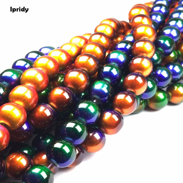 Ipridy Double Color Light Mixed Spray Painted Round Glass Bead Strands, 6mm 8mm 10mm 12mm Hole: 1.5mm 5 strands/lot