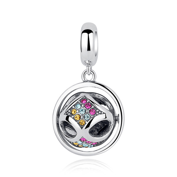 New Fashion 925 Sterling Silver Crystals Round Pendant Charms fit Bracelets Friendship Gift