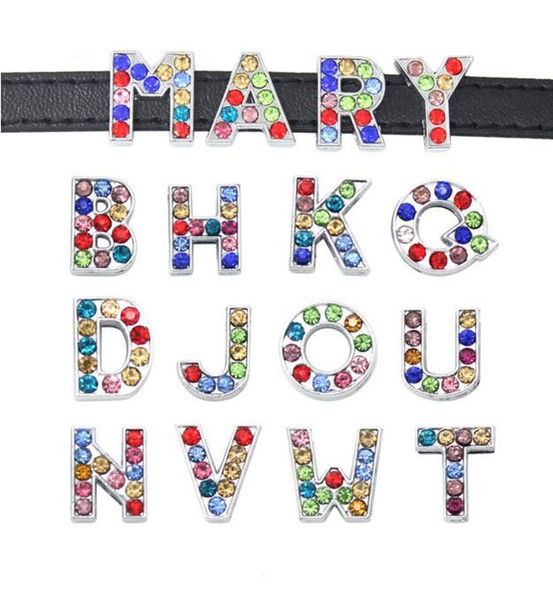 Wholesale 1300pcs 8mm Mix Color Rhinestone Colored A-Z Slide Letters Charm DIY Accessories Fit Pet Collars Wristbands