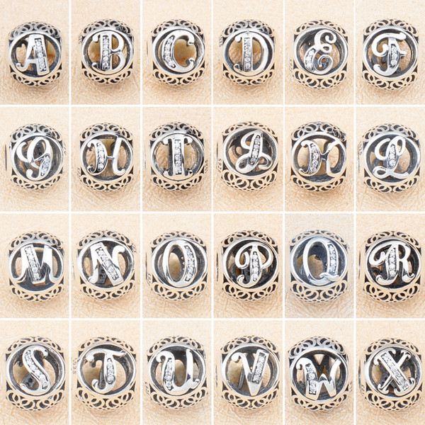 S925 sterling silver jewelry Fashion English alphabet hollow beads DIY beaded loose beads fixed buckle European and American jewelry