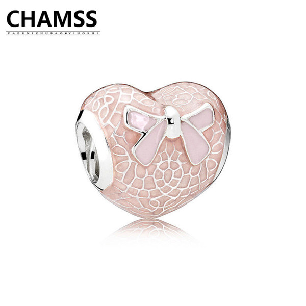 CHAMSS 2018 New792044ENMX Pink Bow & Lace Heart Rose & Soft Pink 925 Sterling Silve Bracelet Gifts Jewelry for Women