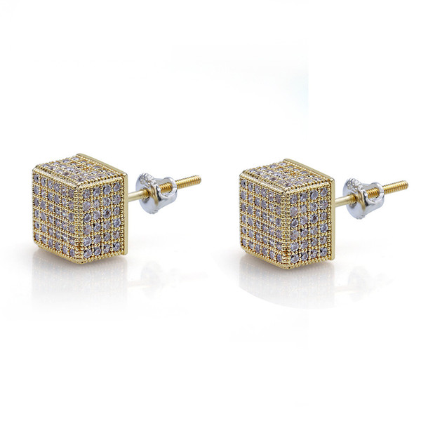 American and European hip hop hipster men's square earrings with zircon wholesale earrings