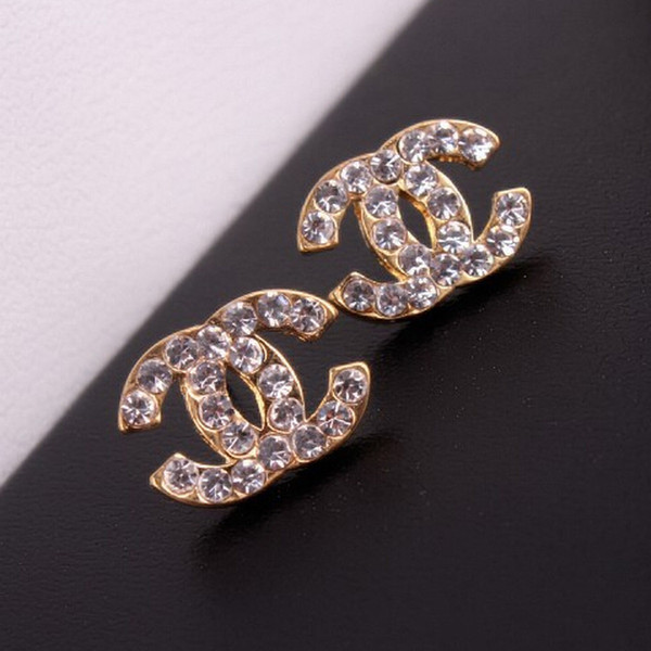 Hot Sale Rhinestone Designer Earrings Famous Letter Earring for Women Fashion Gold Silver Plated Stud Earrings Jewelry Gifts Promotion