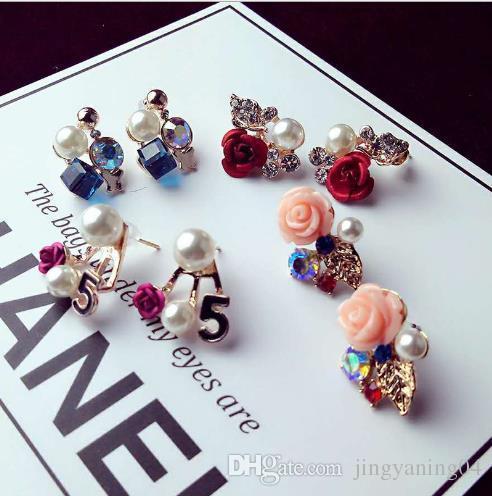 2018 stylish ear pin flowers, sweet and sweet fashion pearl rose ear nail auricle ornaments