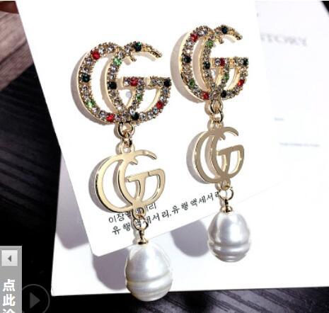 Double Layers Earrings Brand Letters Dangle Drop Gold Silver Pearl Earring Gold Silver Ear Studs For Women Wedding Party Jewelr 7