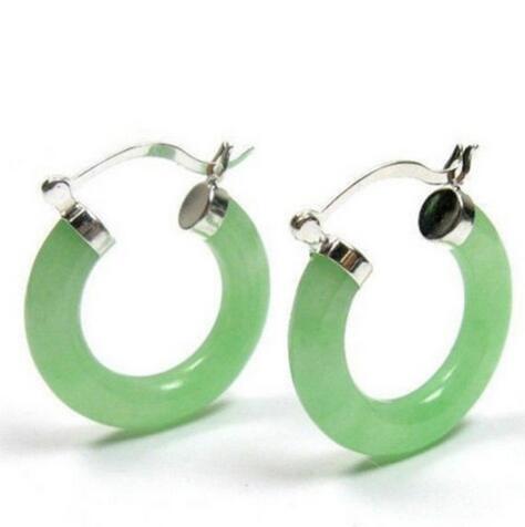 Moda Natural luz verde jade de plata cierre pendientes