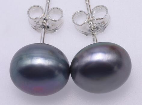 Genuine pearl earrings Natural sterling silver round pearl jewelry cultured freshwater pearl fashion earrings (9-10mm)