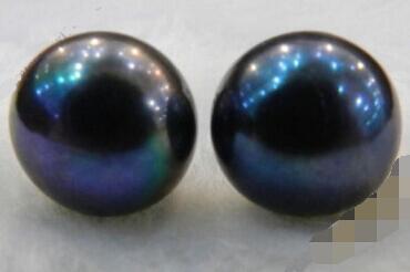 Venta caliente nuevo-negro Natural de perlas 9mm de plata esterlina Stud pendientes