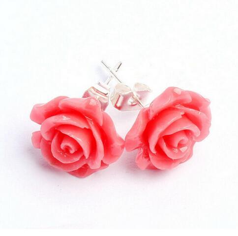 Venta caliente nueva-envío libre par mujeres chica señora hermosa rosa lindo resina Rosa flor pendiente ear Stud regalo