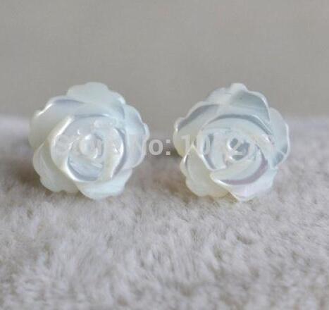 Blanco Shell flor pendientes rosa de 8mm plata esterlina pendiente boda damas de honor de la joyería envío gratis