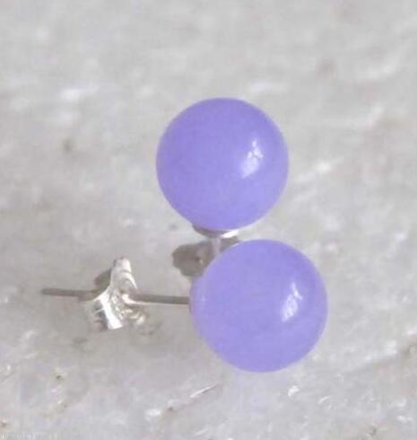 Nuevo de moda 10mm Natural violeta ronda cuentas de plata ley pendientes de plata