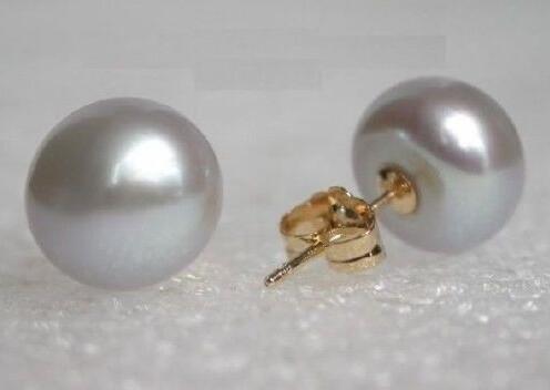 Envío GRATIS un par de natural 10-10,5mm de los Mares del Sur gris perla pendientes 14 K