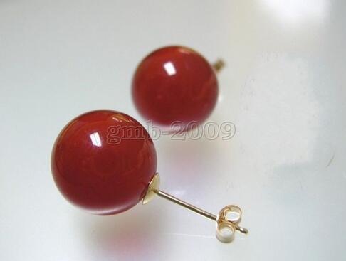 10mm Natural rojo jade Natural de las mujeres joyería fina pendientes