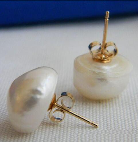 Envío gratis Venta caliente perfecto 10-11mm blanco perla del Mar del Sur 14 k/20 pendientes de oro