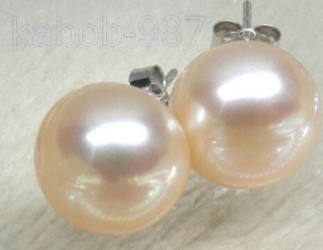 Impresionante de 12-13mm barroco blanco perla earring14K