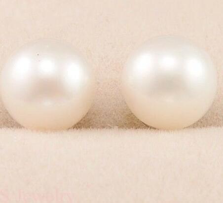 10-11 MM blanco perla pendiente 14 k oro blanco