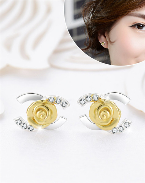 New Design Stud Earrings Letters Rose Ear Stud Earring Jewelry Accessories for Women 925 silver Wedding Gift Free Shipping