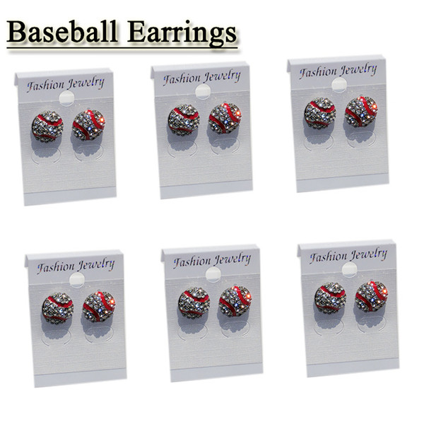 Baseball Earrings Stud Crystal Rhinestone Silver Bling White Mom Post Earring