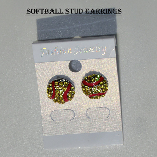 Softball Earrings Stud Crystal Rhinestone Silver Bling Yellow Fastpitch Earring