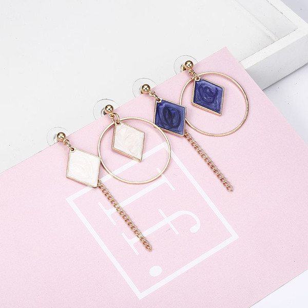 2018 New Hot ! Fashion Fine Jewelry Beautiful Gold Color Pierced Rhinestone asymmetric Square Stud Earrings For Women Gift e0340