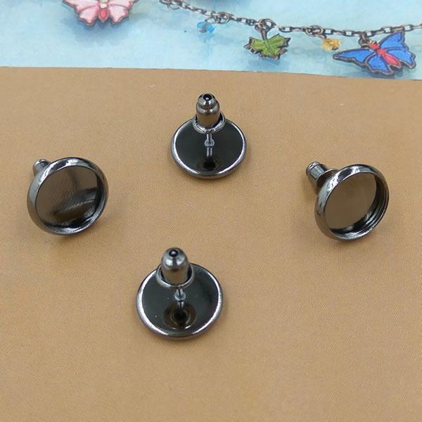 10/12mm Stud Earrings Pins base Connector plate tray Back Stoppers clip Jewelry Making DIY Accessories round black color