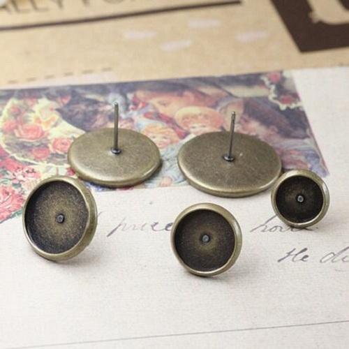 8/10/12/14/16mm Stud Earrings Pins base Connector plate tray Back Stoppers clip Jewelry Making DIY Accessories round bronze