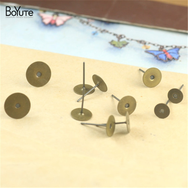 BOYUTE 200Pcs 6mm 8mm 10mm Cabochon Stud Earring Base Wholesale Antique Bronze Plated Vintage Diy Jewelry Findings