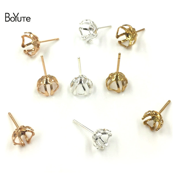 BoYuTe 200Pcs Fit 6MM 8MM 10MM Bead Pearl Stud Earrings Base Silver Gold Earring Making Accessories Diy