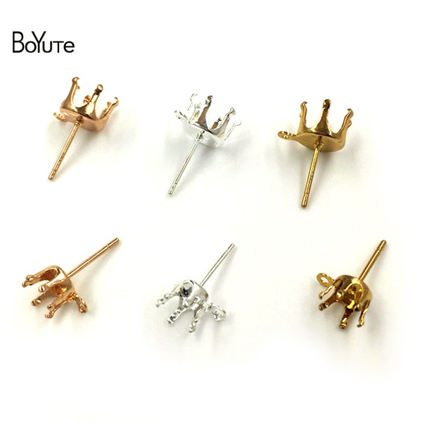 BoYuTe 200Pcs Fit 6MM 8MM Zircon Stone Stud Earrings Base with Loop Silver Gold Earring Fingings Diy Jewelry Accessories