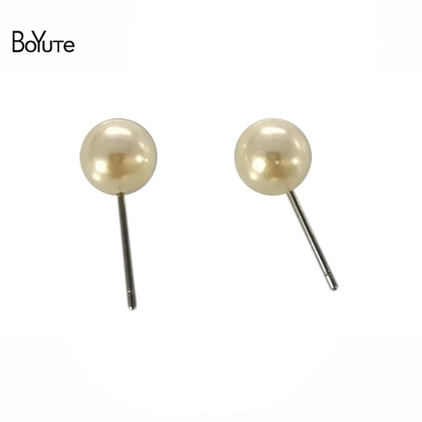 BoYuTe 200Pcs 6MM 8MM 10MM Pearl Stud Earrings with Stainless Steel Pin Earring Jewelry Findings & Components